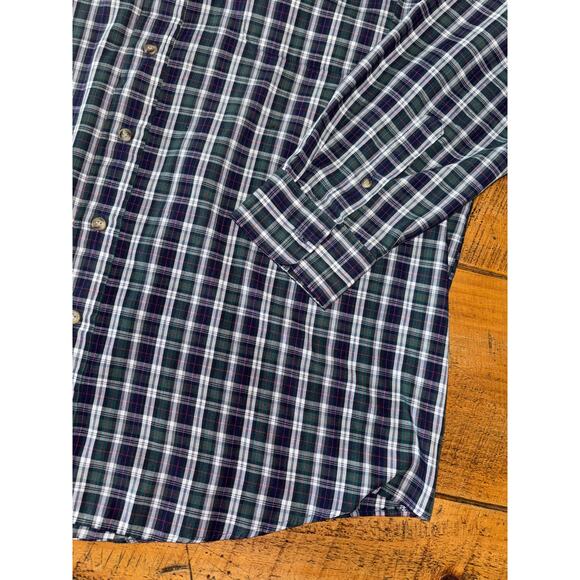 Mens Sutter‎ & Grant Green Navy Plaid Long Sleeve Button Down Shirt Pocket XLT - Picture 2 of 7